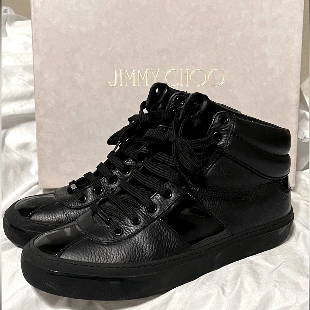 Jimmy Choo Belgravi Black High Top Sneakers Size 43 US Size 10 - Picture 2 of 8